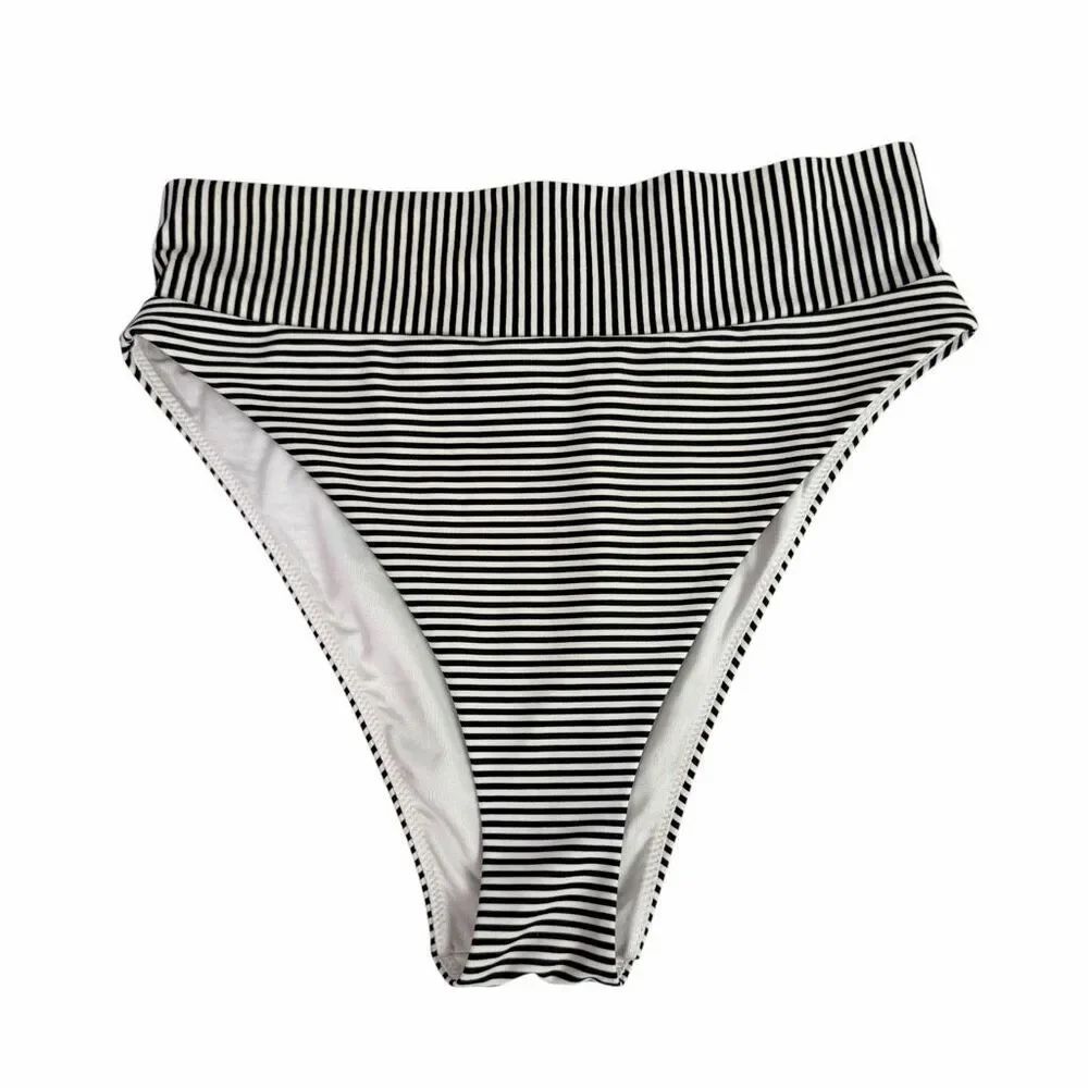 Aerie Medium High Cut Cheeky Black White Bikini Bottom